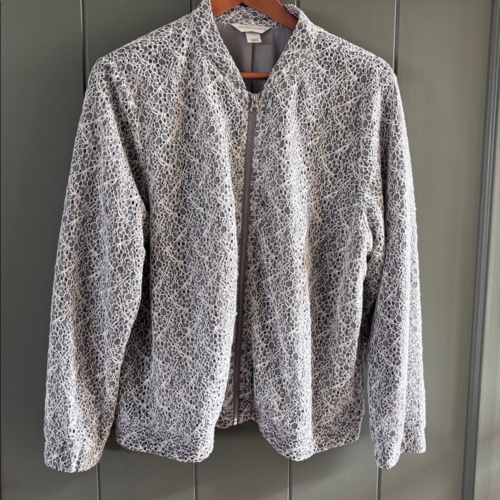 Christopher & Banks Gray Lace-Trimmed Top